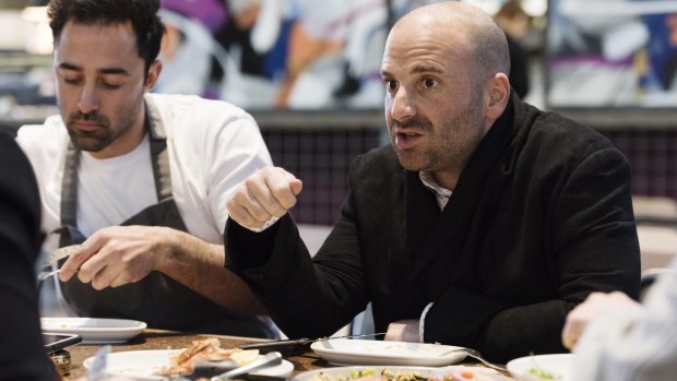 George Calombaris with MasterChef 2012 winner Andy Allen, who joined the lunch in Rosebery.