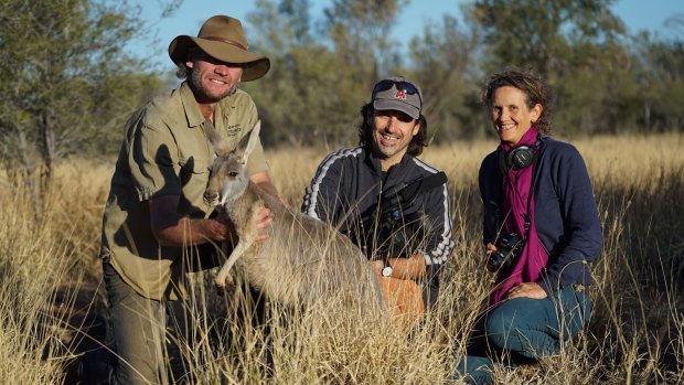 Filmmakers Michael McIntyre and Kate McIntyre Clere with Chris 'Kangaroo Dundee' Barns.