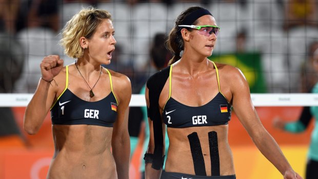 Laura Ludwig, left, and Kira Walkenhorst of Germany won the match against Egypt.