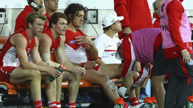 Dejected: The Swans bench in June at Spotless Stadium.