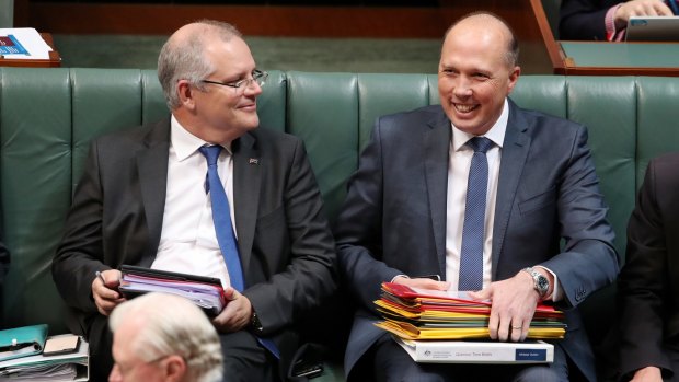 Immigration and Border Protection Minister Peter Dutton and his predecessor Scott Morrison