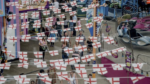 English flags at an amusement park in Southend-on-Sea in Essex. A fierce sense of English identity could prove critical to the outcome of the referendum.  