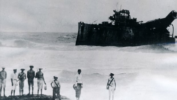 VICTORY AT SEA: The German raider Emden "beached and done for" following her defeat at the Cocos Islands by HMAS Sydney on November 9,1914. 
