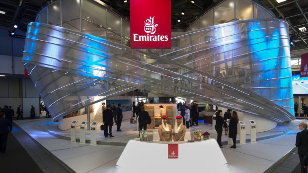 The giant Emirates display at ITB Berlin.