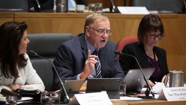 Committee chair Ian Macdonald tries to eject other senators from budget estimates on Thursday.