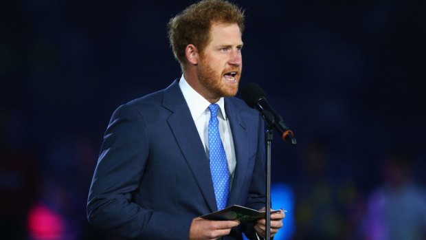 Plot subject: Prince Harry speaks during the 2015 Rugby World Cup opening ceremony last week.
