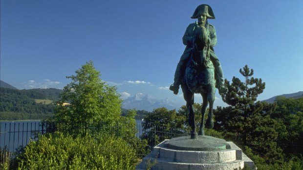 Napoleon Bonaparte stands guard over Laffrey, nestled in an alpine valley. 