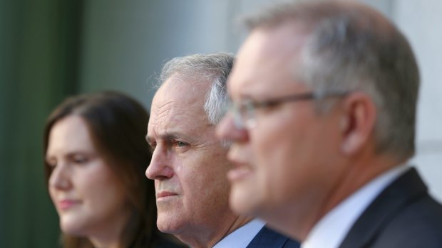 Treasurer Scott Morrison (right), with Kelly O'Dwyer and Malcolm Turnbull, says the government will curb superannuation fund borrowing if necessary.