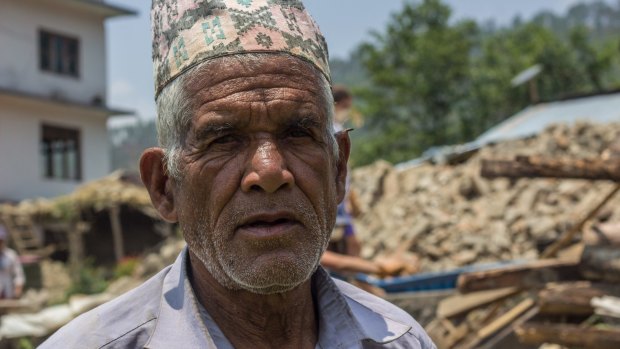 Ram Giri's home collapsed in the April 25 quake. His family is now relying on money sent by his grandson who is working in Dubai. 
