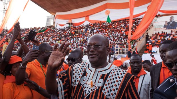 Burkina Faso president-elect Roch Marc Christian Kabore waves during a rally in Ouagadougou last week.