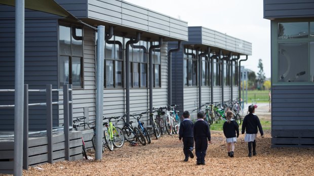 Some of the 60  portable classrooms used at the booming Alamanda College. 
