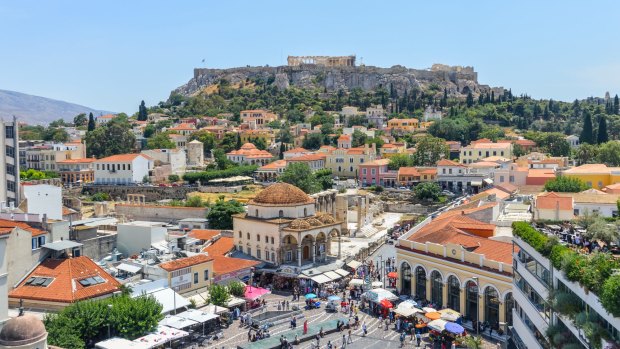 Monastiraki, a flea market neighbourhood in the old town of Athens.