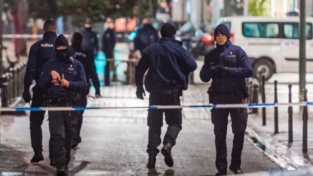 Police close streets near the Grand Place in Brussels in November. Police found bomb-making material and handmade belts during a raid on a Brussels apartment on December 10.