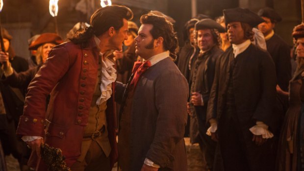 Controversy: Luke Evans as Gaston, left, with Josh Gad as LeFou in <i>Beauty and the Beast</i>.