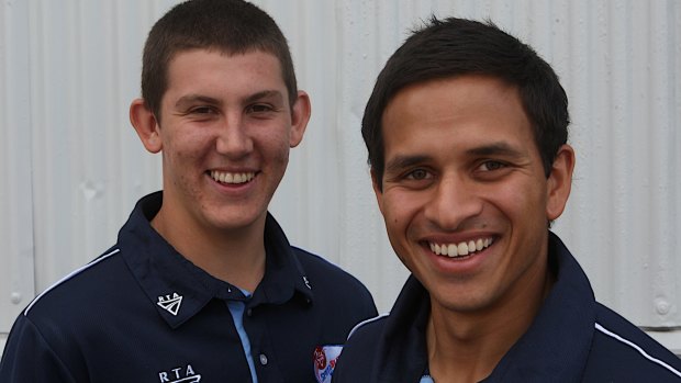 Early start: Nic Maddinson (then 18) and Usman Khawaja (then 23) launching the 2010 NSW Blues season. 