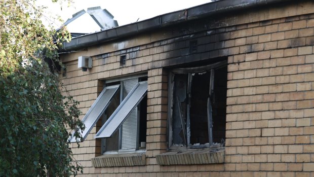 Damage from the suspicious fire at St Mary's Catholic Church in Dandenong this morning.