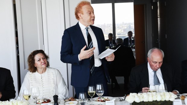 Gina Rinehart, Hancock, Anthony Pratt, Visy, and Paul Keating at last week's superfunds roundtable which pushed the idea that super funds should lend directly to business.