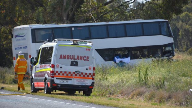 The scene of the bus crash on the Mitchell Highway near Dubbo.