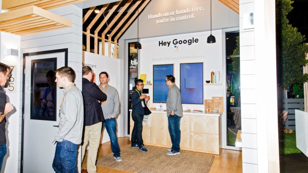 A smart home display of Google Home-enabled devices at the Consumer Electronics Show in Las Vegas in December.