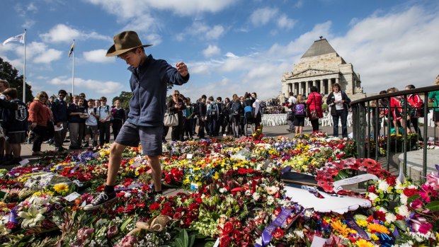 Victorian school children pay their respects at the Shrine of Remembrance.
