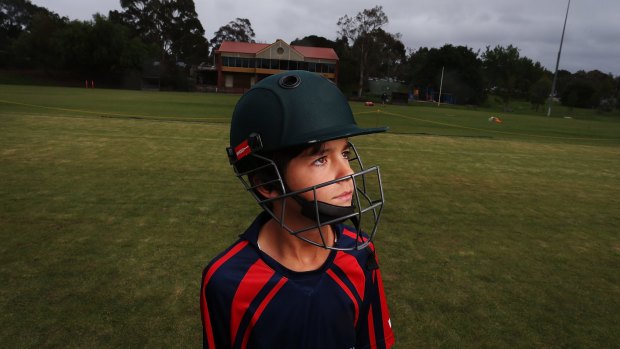 Tom Ison, 11, at training last night with the East Malvern-Tooronga Cricket Club.