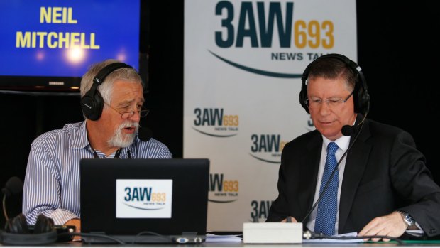 Premier Denis Napthine at the live broadcast of 3AW at the Parliament House in November 2014. 