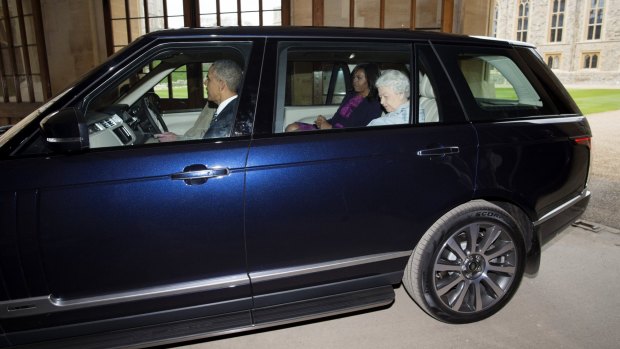 Prince Philip drove the Obamas and the queen to Windsor Castle for lunch after greeting them at their helicopter.
