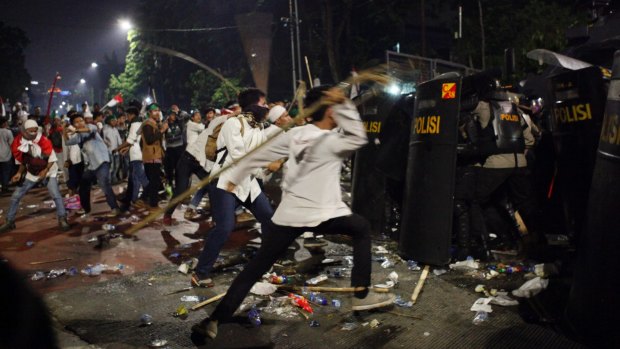 Friday night's clashes with police at the rally protesting against Ahok in Jakarta.  