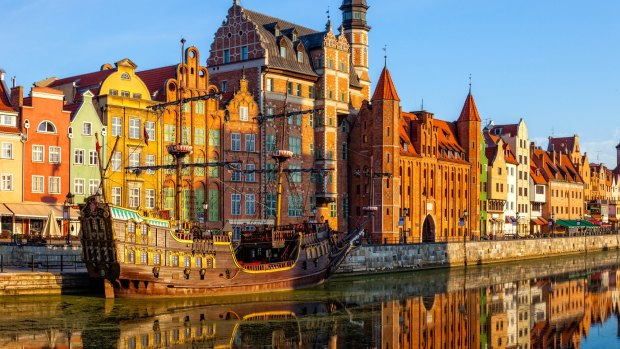 The riverside with the characteristic promenade of Gdansk, Poland. 

