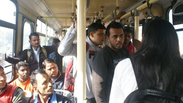 Few react: Amateur actors in a skit about rape on a Delhi bus. 