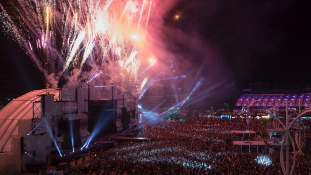 Fireworks explode over the main stage before the start of the the Rock in Rio music festival which running from Sept 17 to 24.