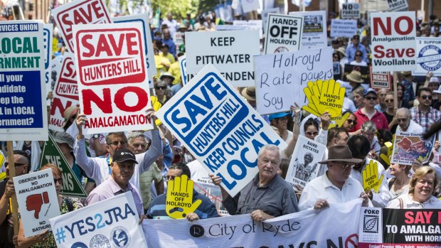 A rally in Martin Place on Wednesday against amalagamation of local councils