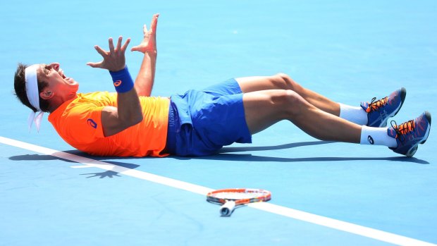 Breakthrough: Marinko Matosevic of Australia celebrates winning his first ever match at the Australian Open.