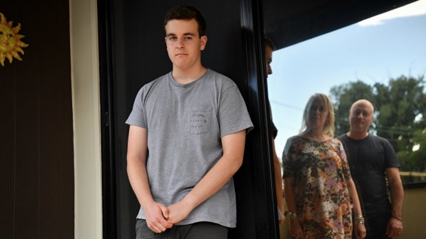 Brunswick East teenager Ethan Caruso with his father Peter Caruso and mother Anna Bucci. 