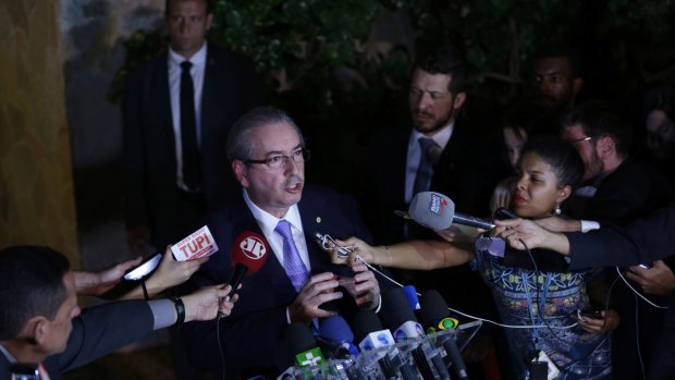 Cunha address the press in Brasilia on Thursday evening. 