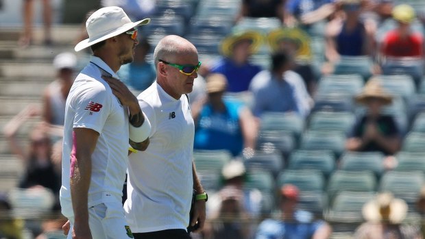 Dale Steyn left the field injured during the opening test in Perth 