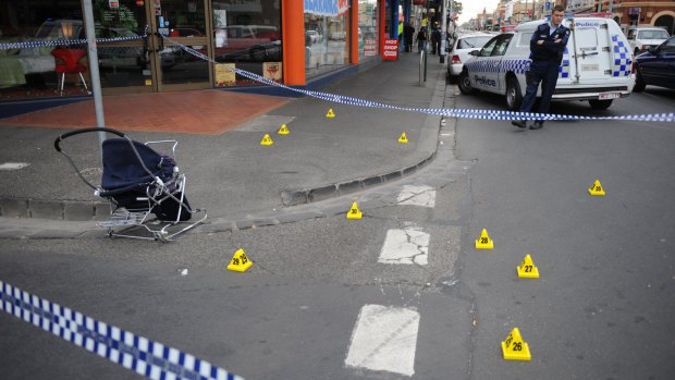 The scene on Sydney Road, Brunswick, after the stabbing.