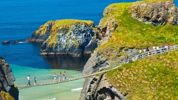 At Carrick-a-Rede you can test your bravery by walking across a short rope bridge to the small island used as a launch site by salmon fisherman in centuries past.