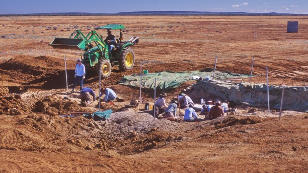Participants excavating at the 2007 'Cooper' dinosaur dig site.