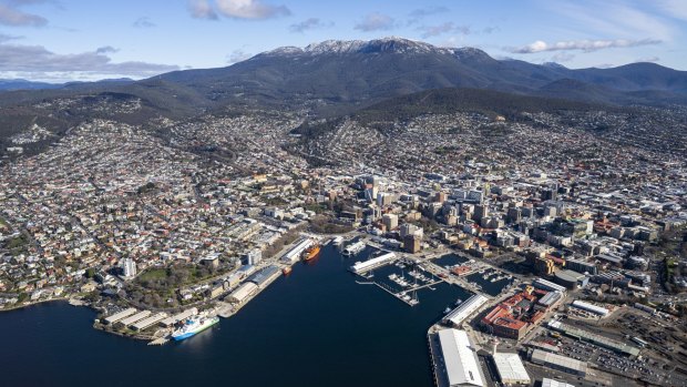 Tasmania's capital Hobart with Mount Wellington in the background. 