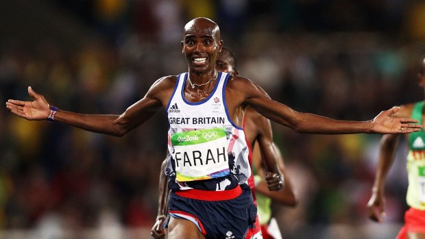 'I was thinking: Is the race done?': Mo Farah crosses the line to win the 10,000m.