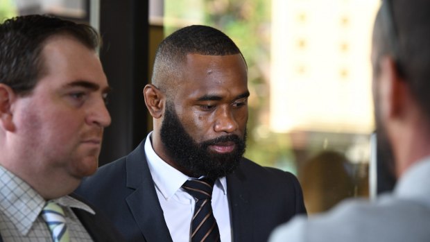 NRL winger Semi Radradra arrives at Parramatta Local Court.