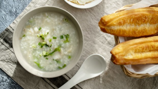 Chinese breakfast: Youtiao and fish porridge
