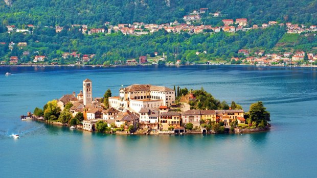 Julius Island on Lake Orta in Piedmont, Italy.