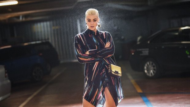Melbourne Fashion Week ambassador Stefania Ferrario in the Melbourne Town Hall car park, which will play host to two runway shows on Sunday.