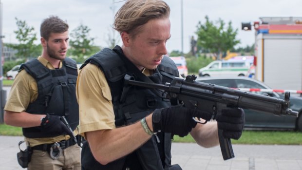 Armed policemen arrived at the shopping centre in Munich on Friday.