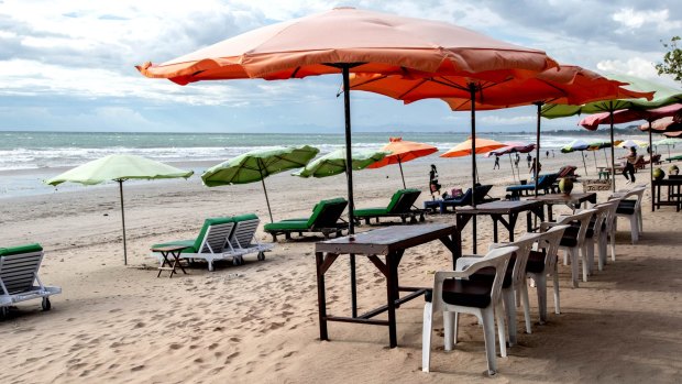 An empty beach cafe in Kuta, Bali. The popular island has been largely devoid of tourists for almost two years.