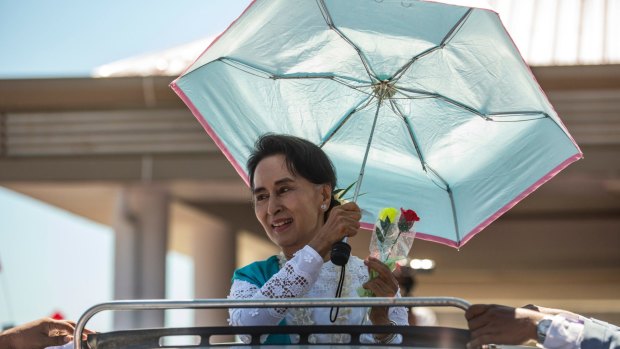Aung San Suu Kyi visits Rakhine state, home to Rohingya, in October last year.