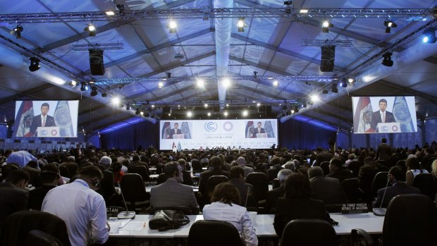 A view from inside the sprawling venue constructed for the UN climate talks.