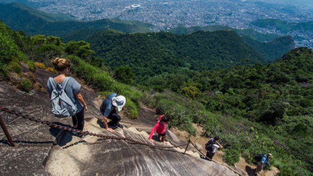 Hiking in Tijuca Forest National Park.